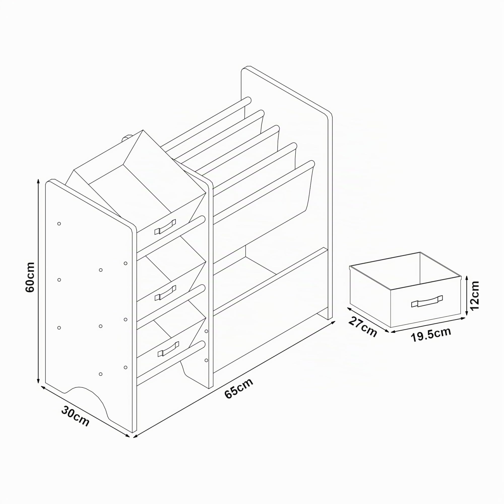 [en.casa] Estantería para Niños Organizador de Libros y Juguetes Motivo de Unicornio con 3 Cajas Aglomerado/Poliéster 60 x 65 x 30 cm Blanco y Púrpura/Rosa