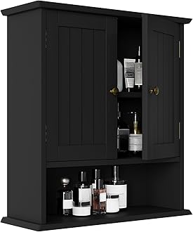 Smuxee Black Wall Cabinet, Small, 2-Door Medicine Cabinet with Adjustable Shelves, Over Toilet, For Kitchen and Laundry Rooms