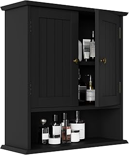 Smuxee Black Wall Cabinet, Small, 2-Door Medicine Cabinet with Adjustabl...