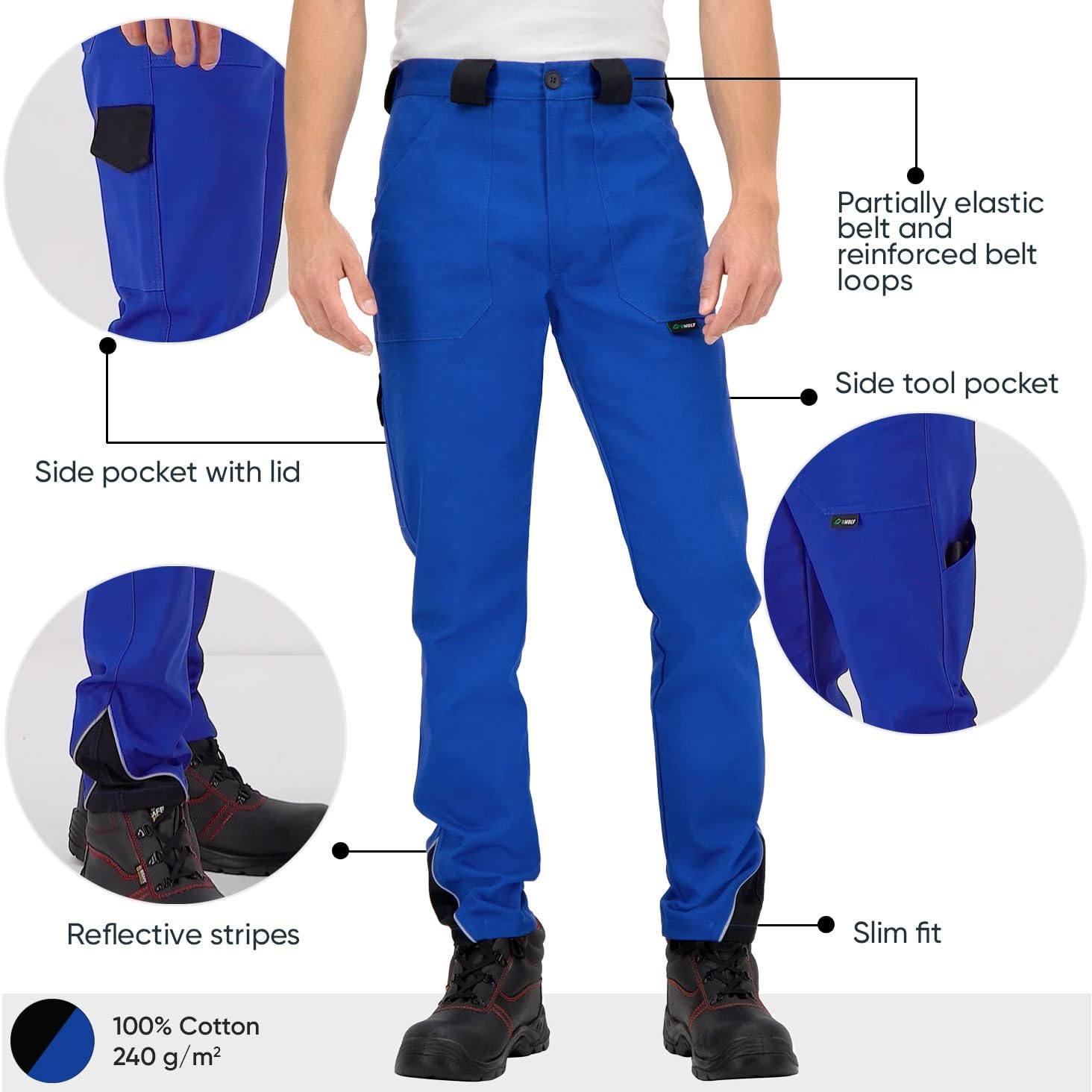 BWOLF Ares Pantalon de Travail Homme Pantalon Travail Homme de 100% Coton
