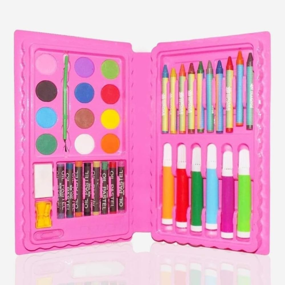 Toy Imagine 42 Pcs Color Set/Kit for Drawing & Painting Portable Art Box | 12 Water Colors, 6 Sketch pens, 10 Crayons, 8 Pastel Oil Colours, Sharpener, Eraser | Best Gift for Kids