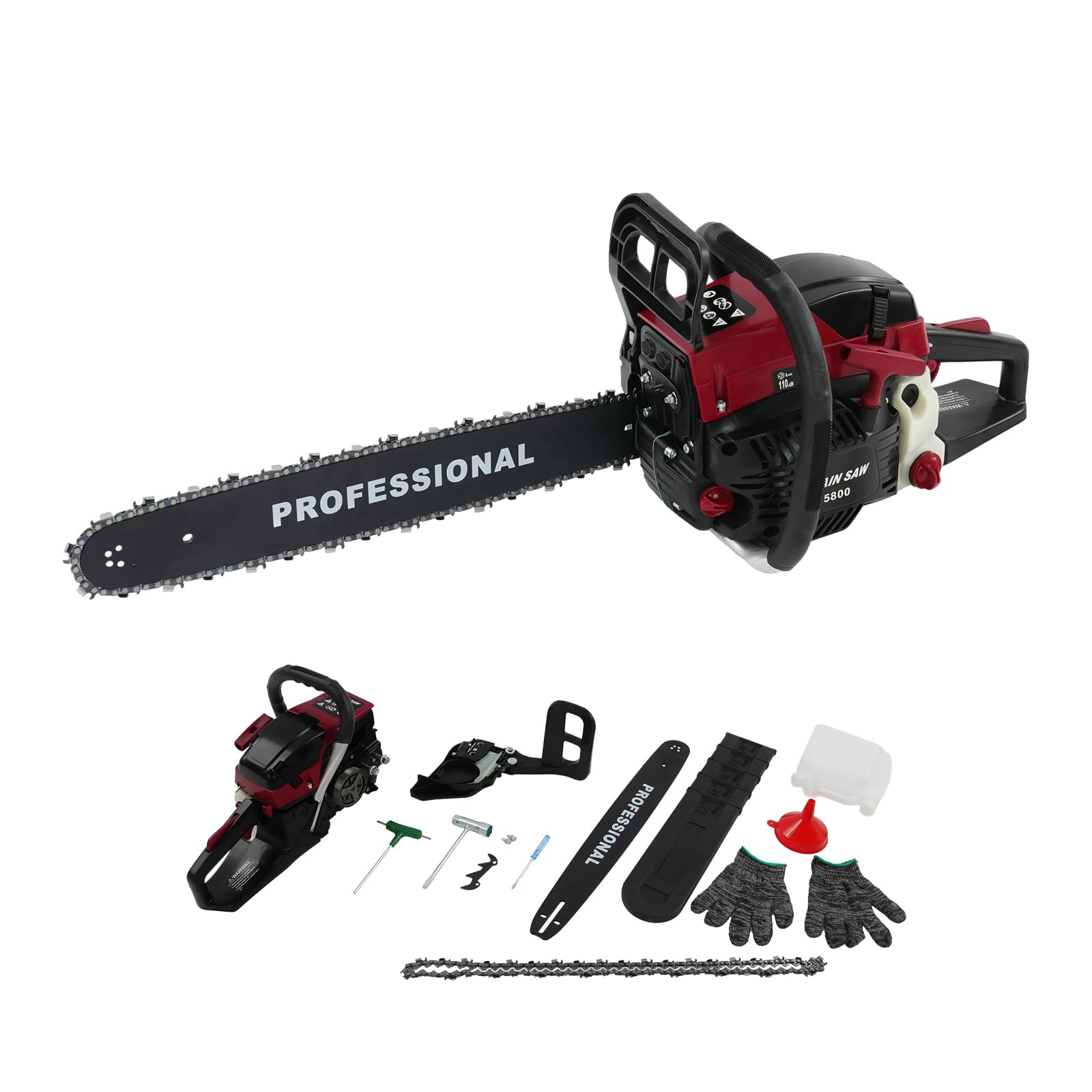 Benzynowa piła łańcuchowa 58 cm³, spalinowa piła łańcuchowa 2,4 kW, ręczny start na benzynę, piła łańcuchowa, zestaw ręcznych pił łańcuchowych spalinowych, do ranczo, gospodarstw rolnych
