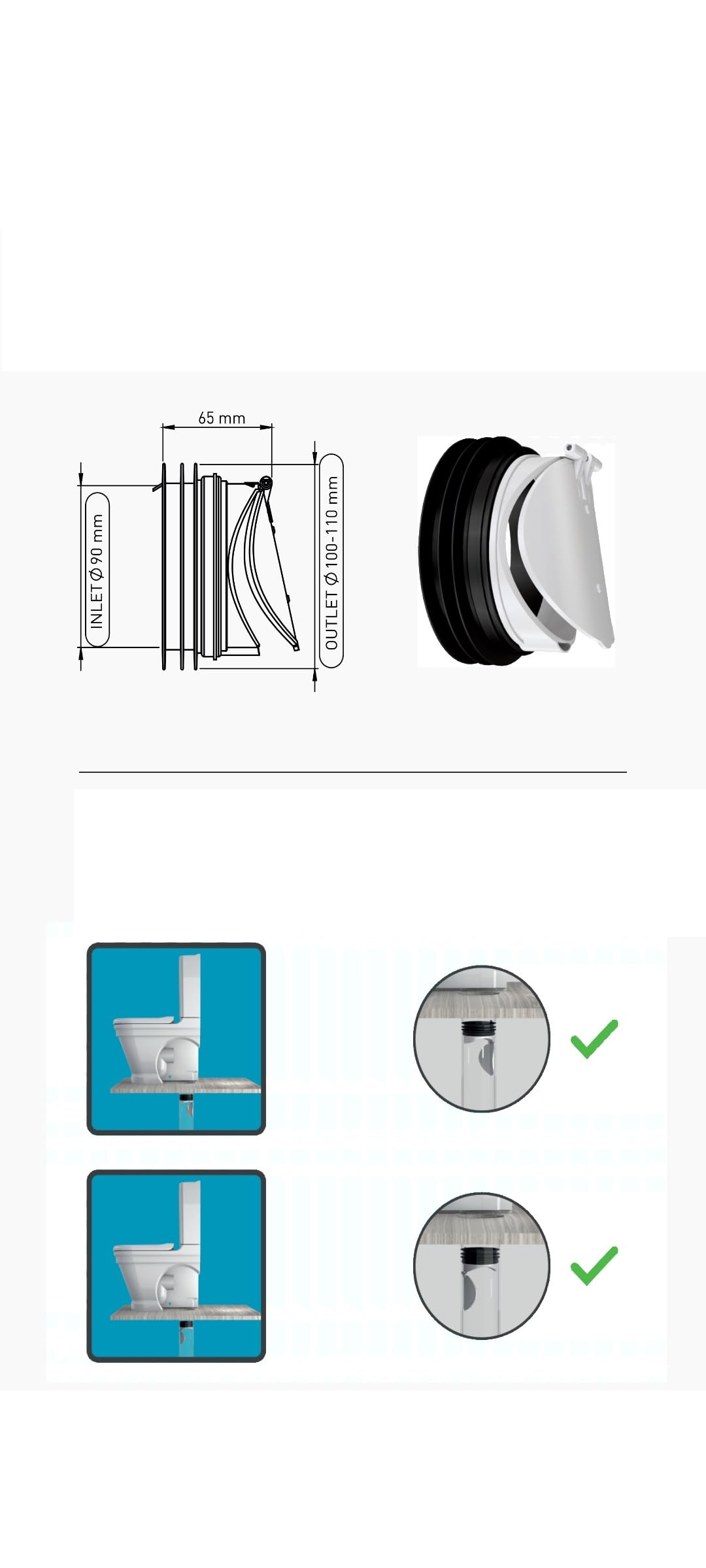 WC Rückstauklappe DN90-DN110 Rückstauverschluß Rattenschutz Abwasser Rohr Rückstausperre Bad Bogen Rattensperre