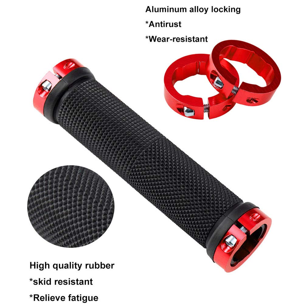 Poignées De Vélo QitinDasen – Lot 2 Paires, Caoutchouc Antidérapant, Double Verrouillage Alu, Compatibles VTT/BMX/route, Rouge+noir+or