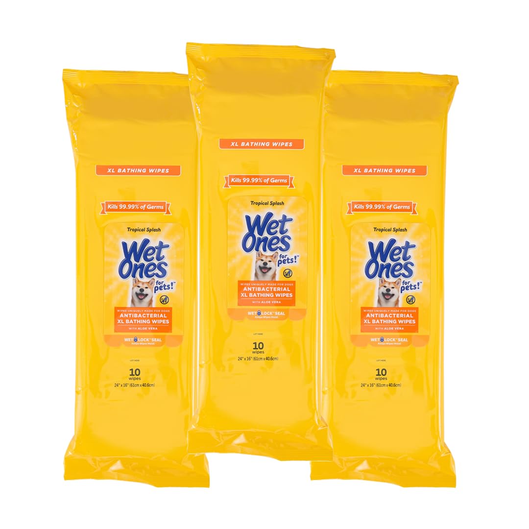 Wet Ones for Pets XL Dog Bathing Wipes, Tropical Splash, 10 Count, 3-Pack