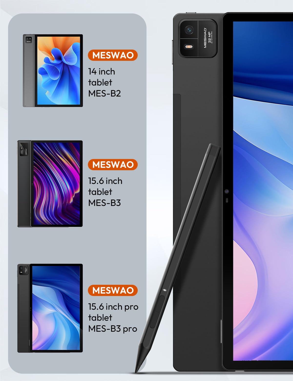 Lápiz capacitivo activo para tablet MESWAO y lápiz capacitivo recargable solo compatible con MESWAO de 14 y 15.6 pulgadas