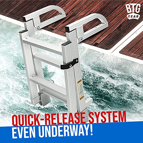 Btg Gear 4-Step Heavy-Duty Pontoon Boat Boarding Marine Folding Ladder, Aluminum W/ Quick Release Clips, Extends Up To 42" #TOP4