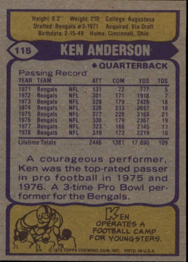 1979 Topps #115 Ken Anderson Cincinnati Bengals NFL Football Card NM-MT