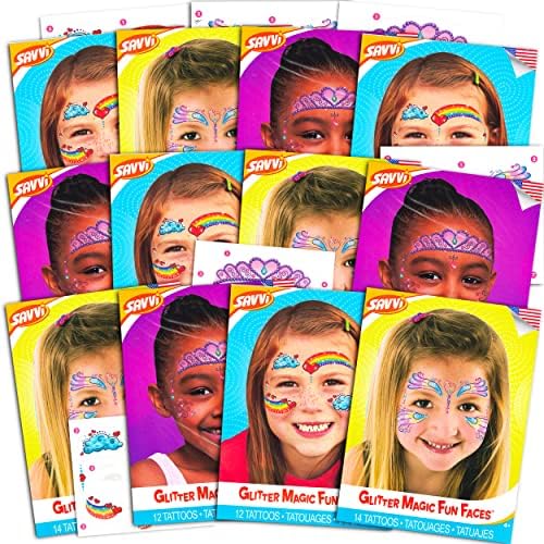 Face Tattoos for Kids Girls Halloween Face Painting Party Favors ~ 12 Pack Fairy Rainbow Princess Temporary Tattoos for Kids Face | Summer Party Face Paint Costume Accessories