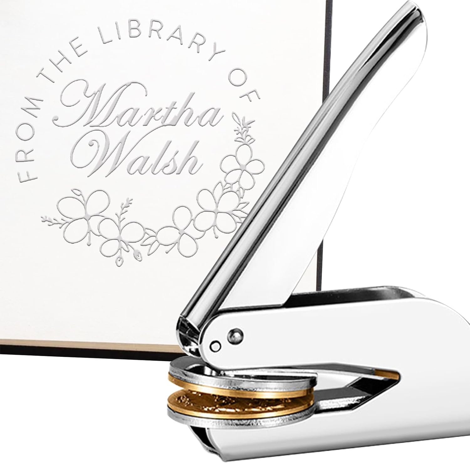 From The Library of Name | Personalized Book Embosser | Custom Ex Libris | Floral Stamp | Personal Embosser for Writer, Book Club, Books Lover, Collectors