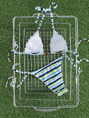 Image of Tainehs Women's Sexy Halter Thong Bikini Tie Two Sides Bottom Color Block SwimsuitsTriangle Bathing Suit