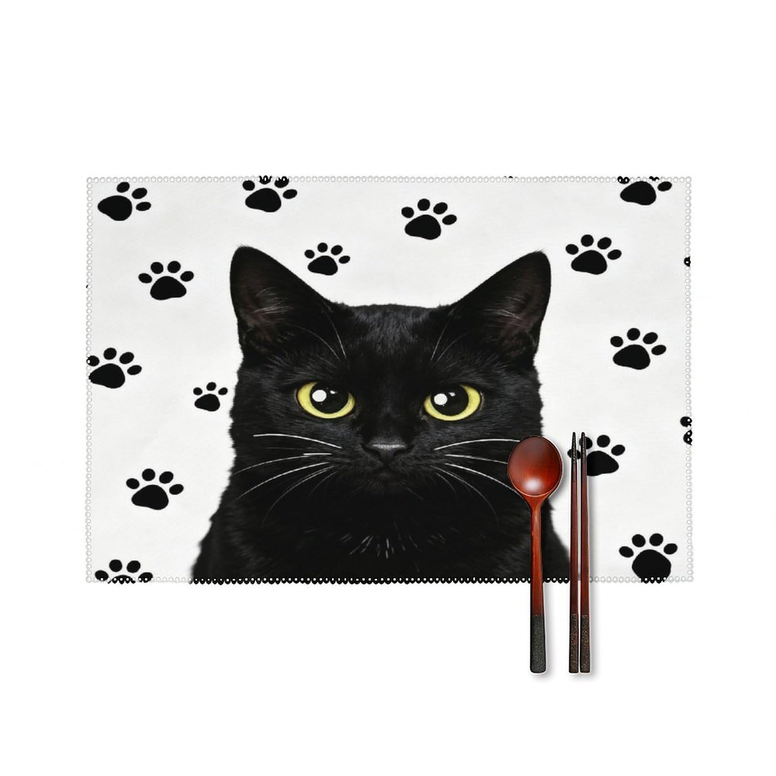 Fekiloot Style Funny Black Cat Paw Placemats Set Of 6,Table Mat