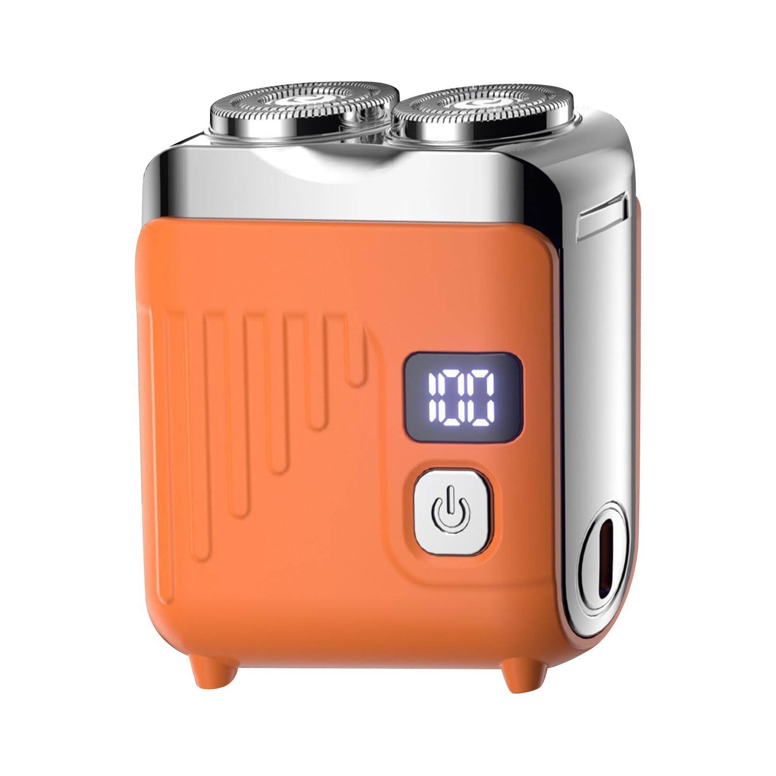 Dual Head Electric Shaver for Men, Mini Portable Rotary Shaver with Floating Heads, Razor for Travel, One-Button Operation (Orange, Digital Display)