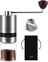 Manual Coffee Grinder (6 Adjustable Setting CNC Conical Stainless Steel Burr Grinder) Hand Coffee Grinder Portable Light Whole Stainless Steel Hand Crank Coffee Bean Grinder for Office,Camping,Travel,Home Gift
