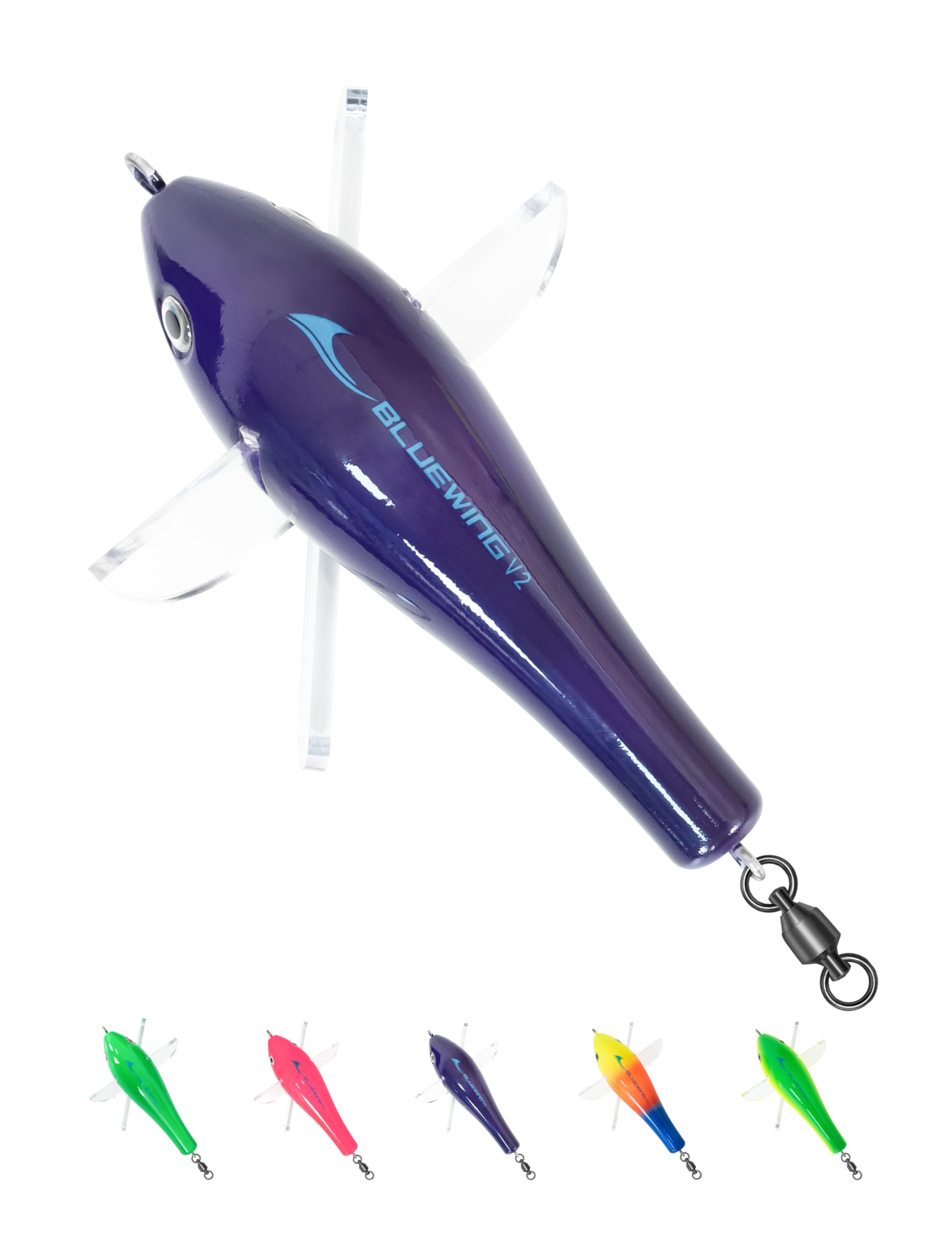 BLUEWING Deluxe Trolling Birds 650lbs Through Wire Fishing Teaser 7.28in Fish Lure for Tuna Marlin Mahi, Starboard-Black/Purple, Only for Making Spreader Bars
