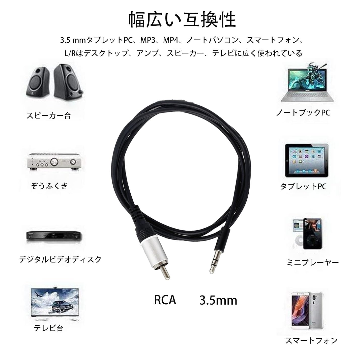 Amazon | LeTradeJP 【1m】3.5mmステレオミニプラグ（TRSオス）to RCA