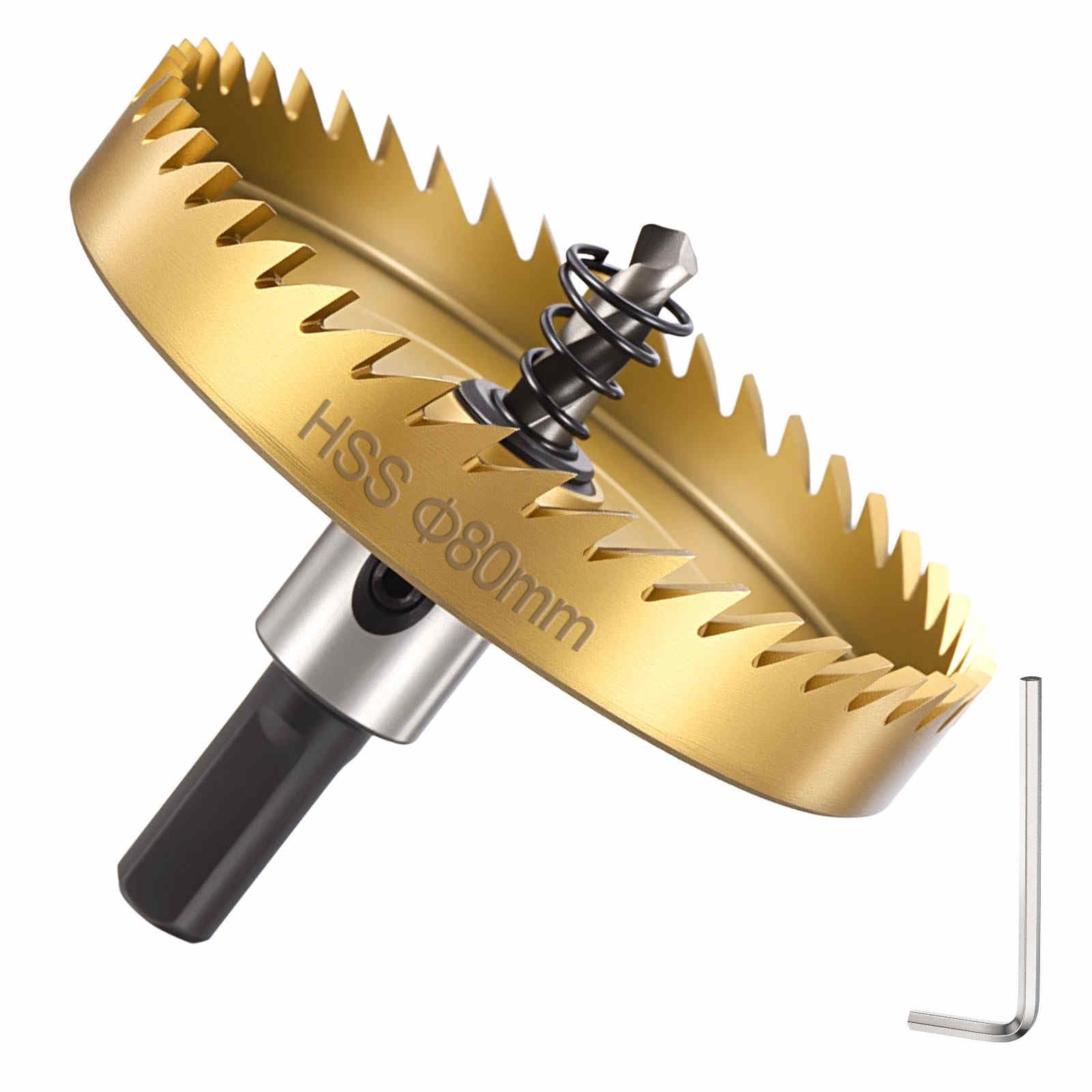 DTGN 3-5/32" Hole Saw 4341 High Speed Steel - 80mm Hole Cutter - Good for Thin Metal/PVC/Acrylic/Plastic/Wood Board - Gold