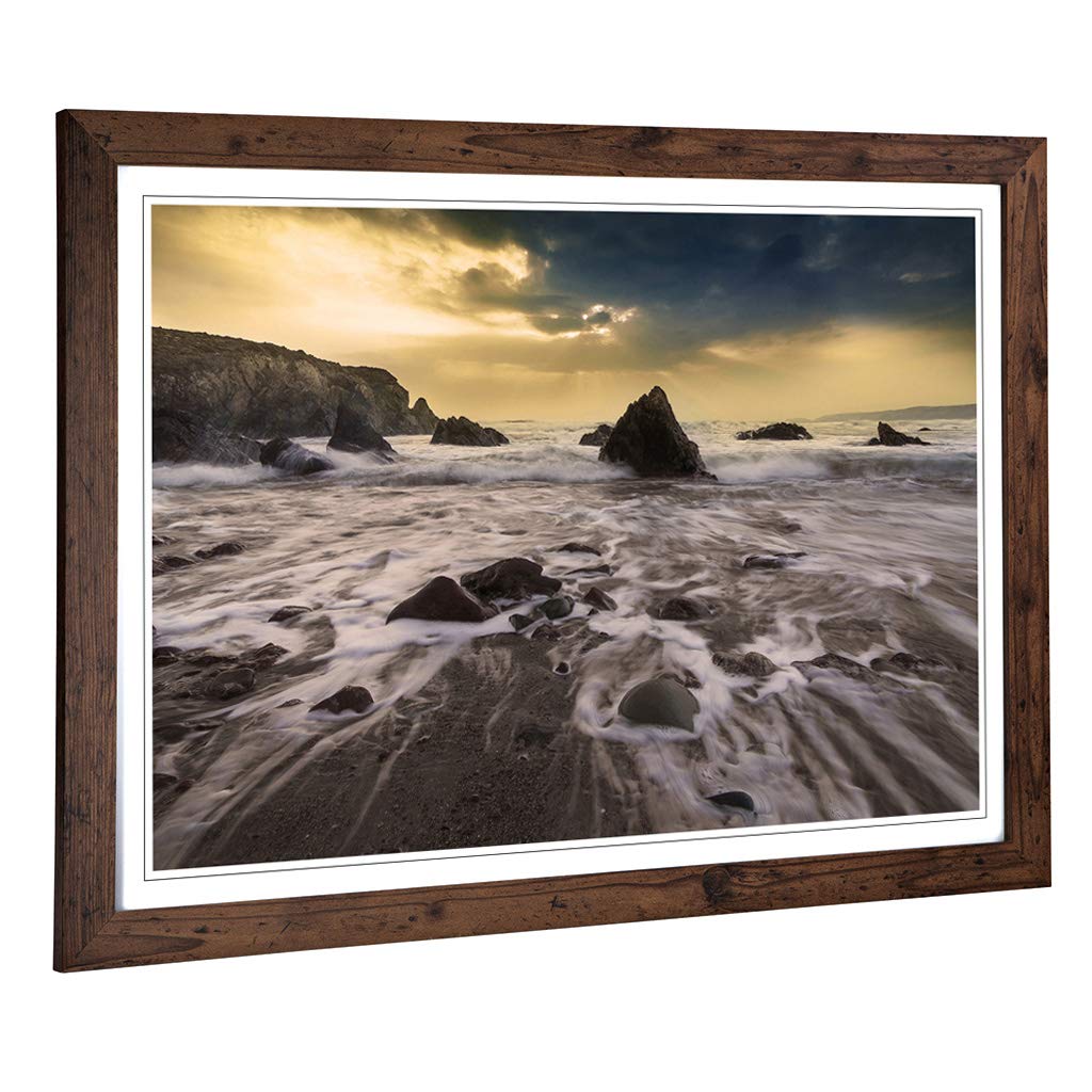 Big Box Art Framed Print of Seascape Sunlight Breaking Design | Wall Art Picture | Home Decor for Kitchen, Living Room, Bedroom, Hallway, Walnut, A2 / 24.5x18 Inch / 62x45cm