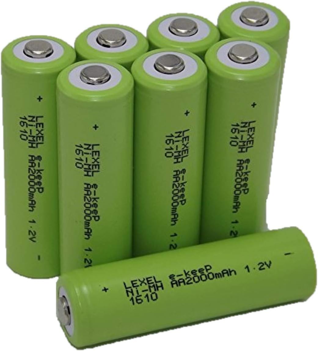 LEXEL Rechargeable Ni-MH Batteries, Pack of 8 AA Batteries (Minimum Capacity 1900mAh, Can be Used About 1000 Times) with Case (Color Variable)