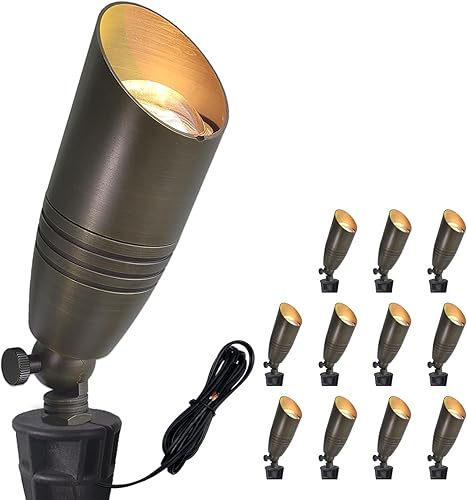 Miniatura 15 de COLOER Focos de paisaje de latón fundido a presión para exteriores con carcasa de aluminio de 5 W, bombilla LED MR16 de 2700 K, 450 lúmenes, Bronce