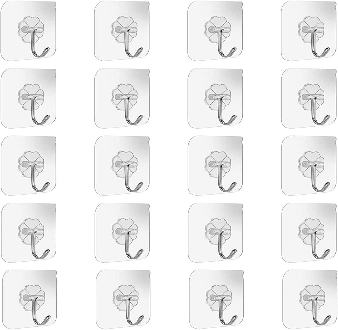 Adhesive Wall Hooks 20 Pcs, Transparent Strong Suction Hooks For Home Kitchen and Bathroom, Heavy Duty Nail Free Sticky Hangers with Hooks Utility Towel Bath Ceiling Hooks, Transparent