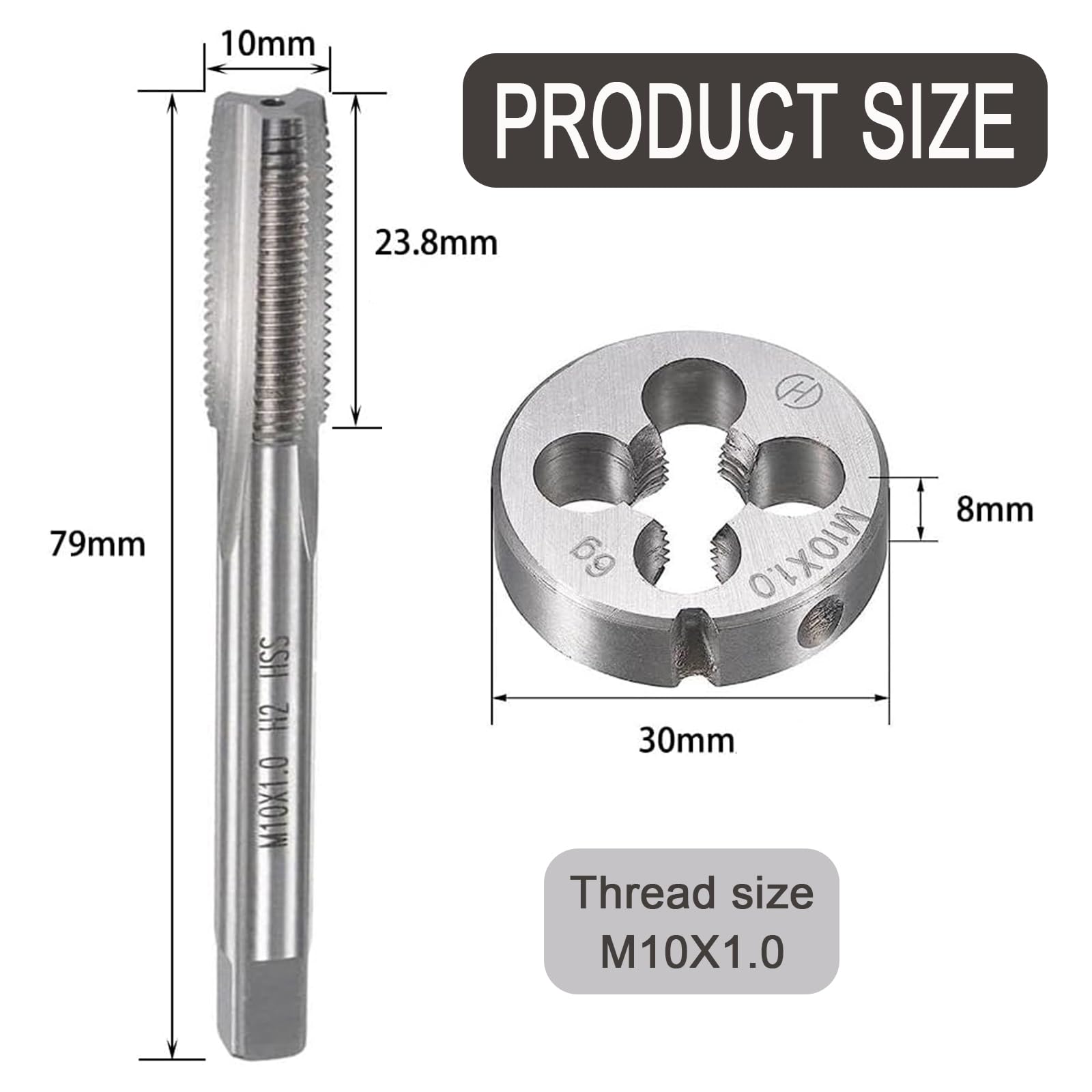 Filettatura Metrica e Maschiatura M10 x 1.0 mm HSS Maschi a Mano per Riparazione
