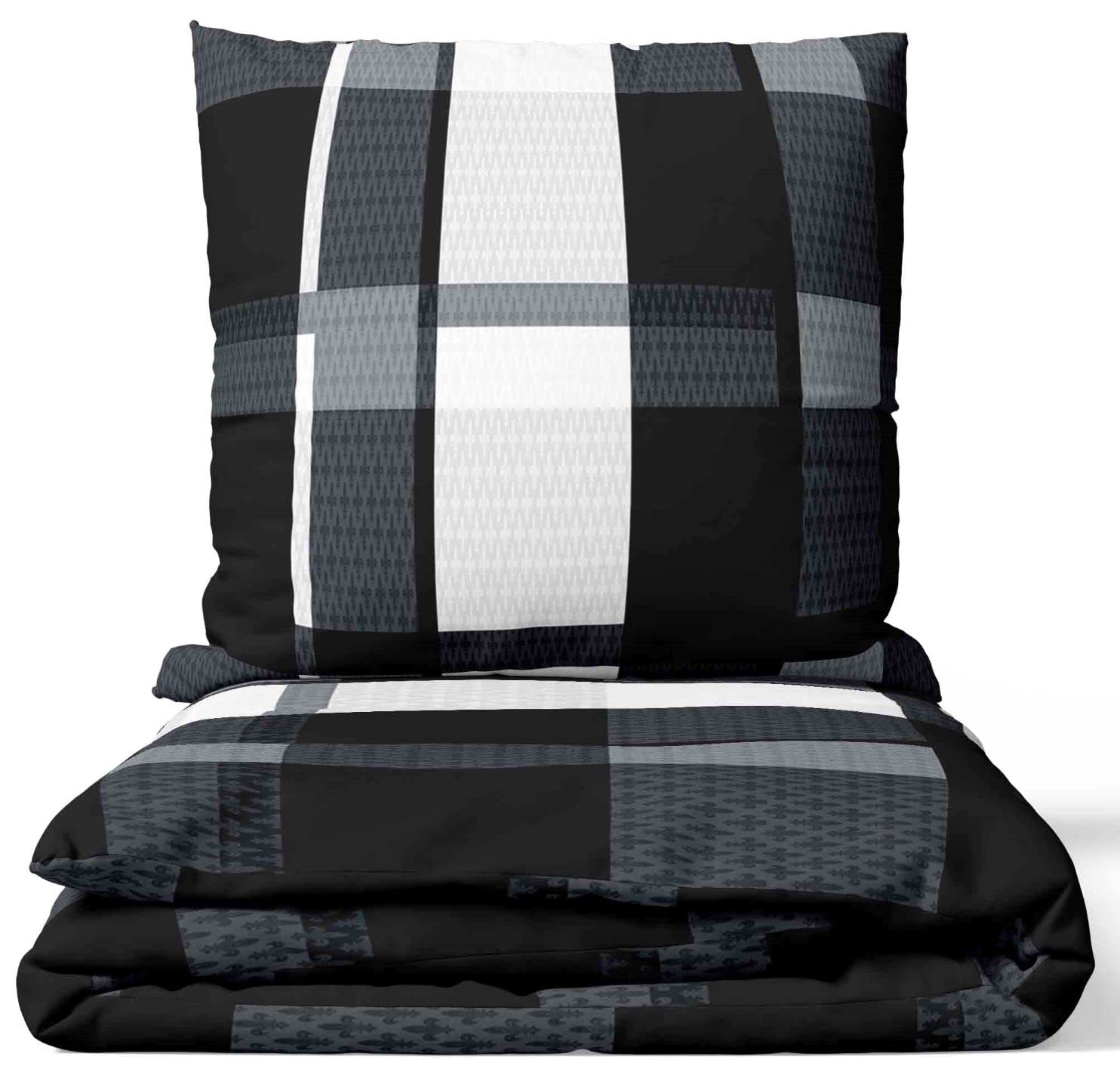 Biancheria Da Letto In Raso Damascato Leonado Vicenti – 100% Cotone, Nero, 4 Stagioni, Copripiumino 155x220 Cm Con Federa, Chiusura Lampo, Morbida E Ipoallergenica