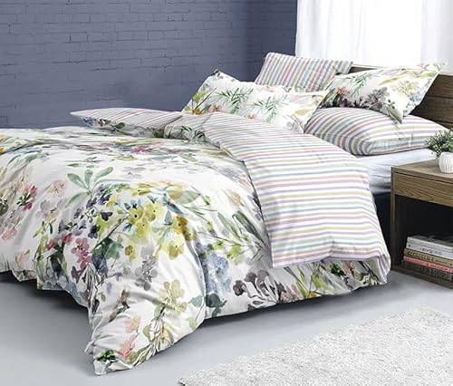 Sympathica Satin Bettwäsche Clarendon Streifen Blumen Wende 135x200 cm Cover