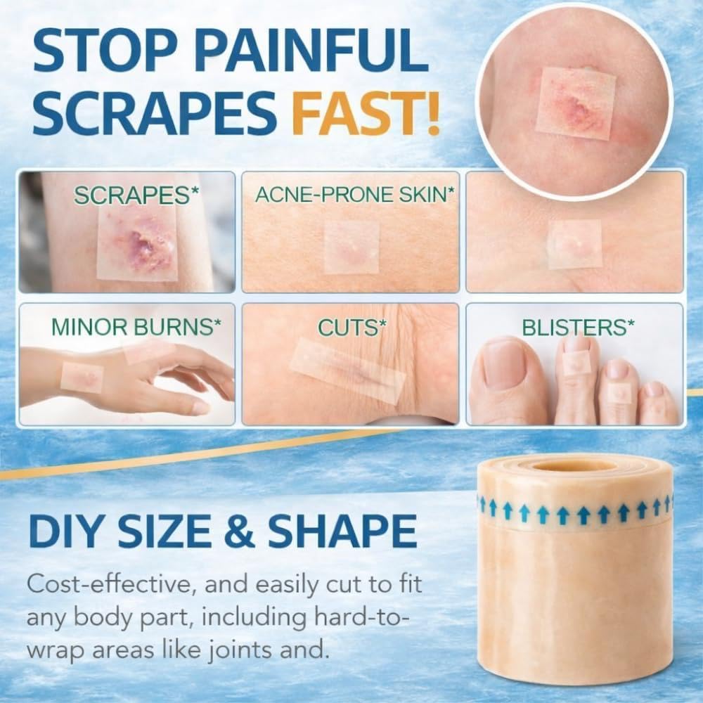 Hydrocolloid Dressing Roll for Blisters, Burns & Acne, Waterproof Cut-to-Size Pimple Patch Roll, Medical Grade Wound Care Bandage for Heel Blister Protection & Skin Healing [ 5cm x 16 Feet ] — Amazon image 4