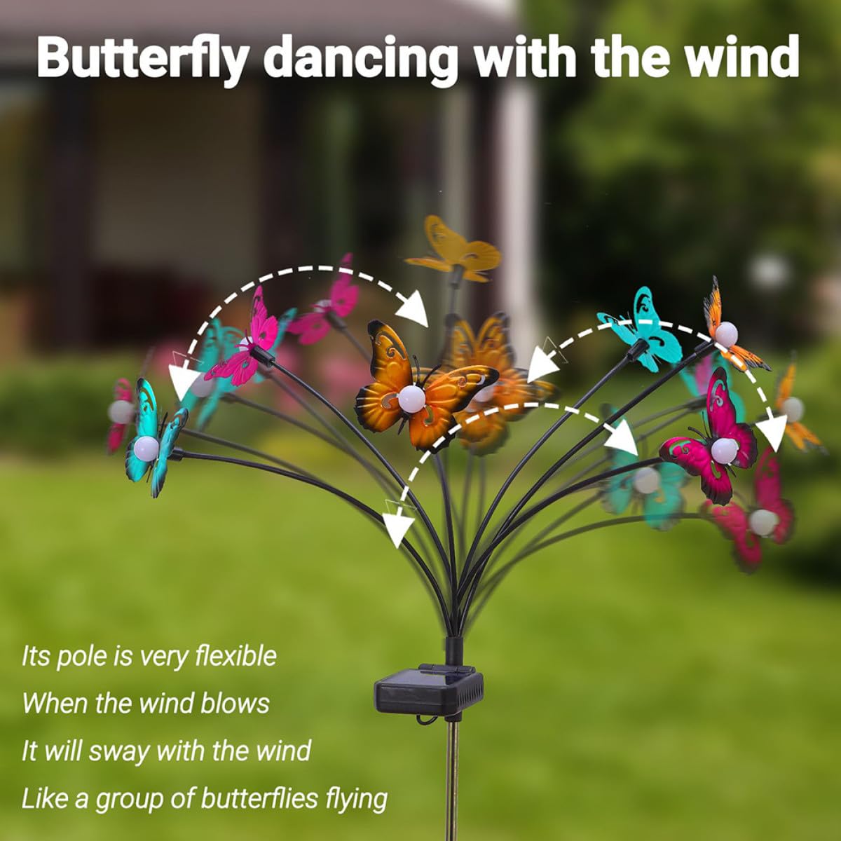 Luce da Giardino Solare a Farfalla 2 Pezzi in Acciaio Inox e Abs | Lampada Solare da Giardino Decorativa, 8 Farfalle, Illuminazione Continua 6-12 Ore