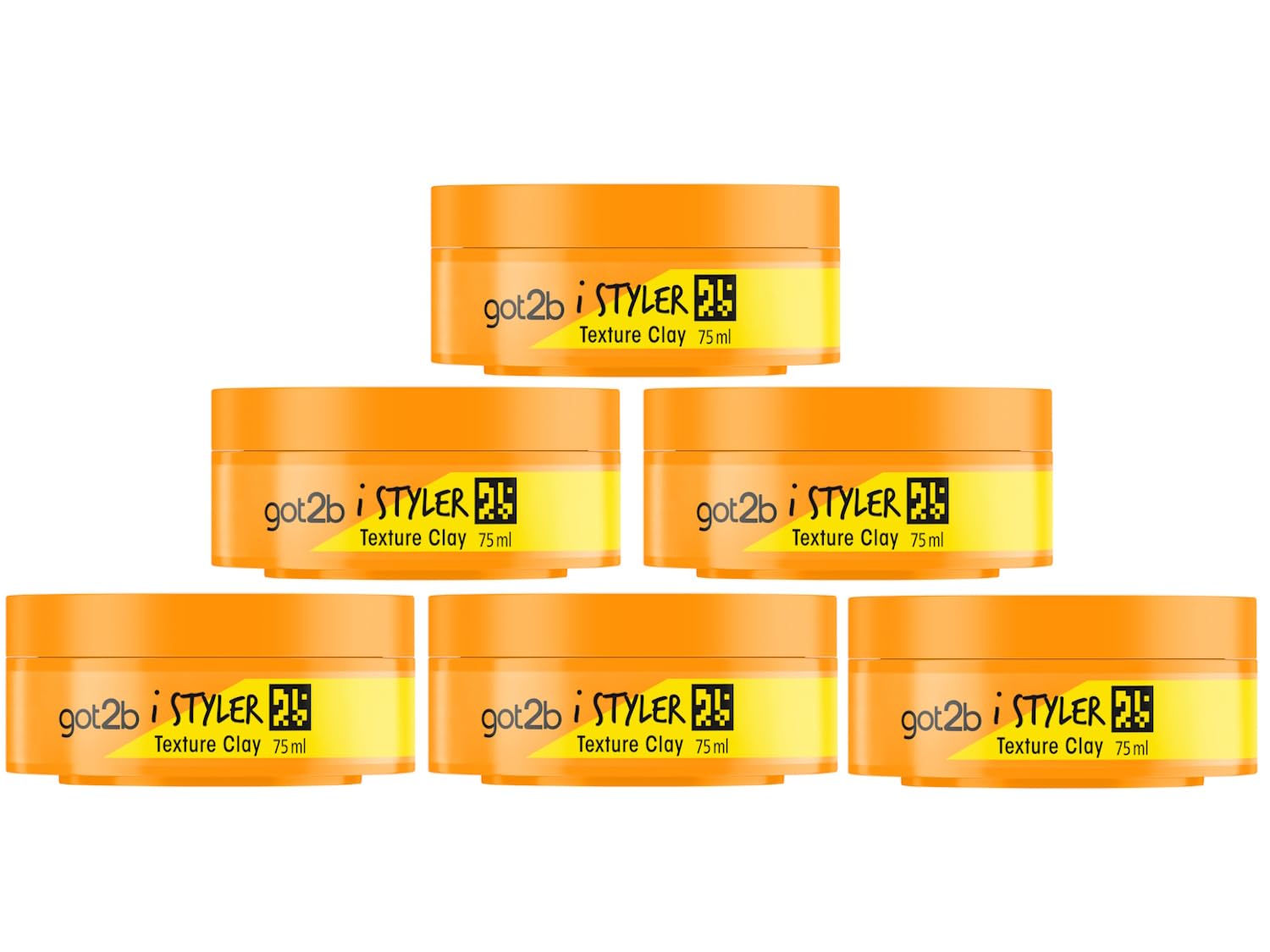 got2b iStyler Texture Clay (6 x 75 ml), crema per capelli per stili opachi, argilla modellabile con forte tenuta per look flessibili e nitidi