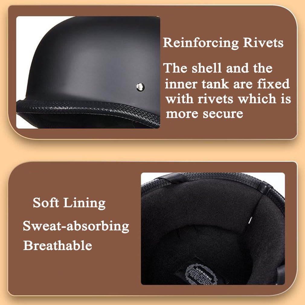 German Motorcycle Half Helmets DOT Approved Half Shell Helmets for Men Women, Glass Fiber Material, Retro Open Face Helmet for Cruiser Scooter Chopper,Quick Release Buckle