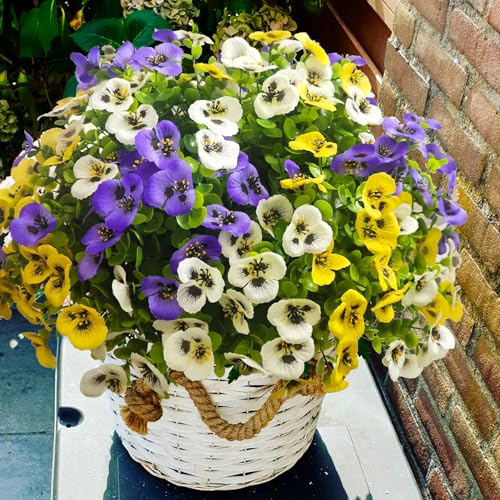 Thinktral Artificial Flowers for Outdoors Faux Plants, 14 pcs Realistic Fake Pansies Silk Flowers UV Resistant, Lifelike Faux Outdoor Flowers for Porch Garden Patio Window Box Decor — view 3