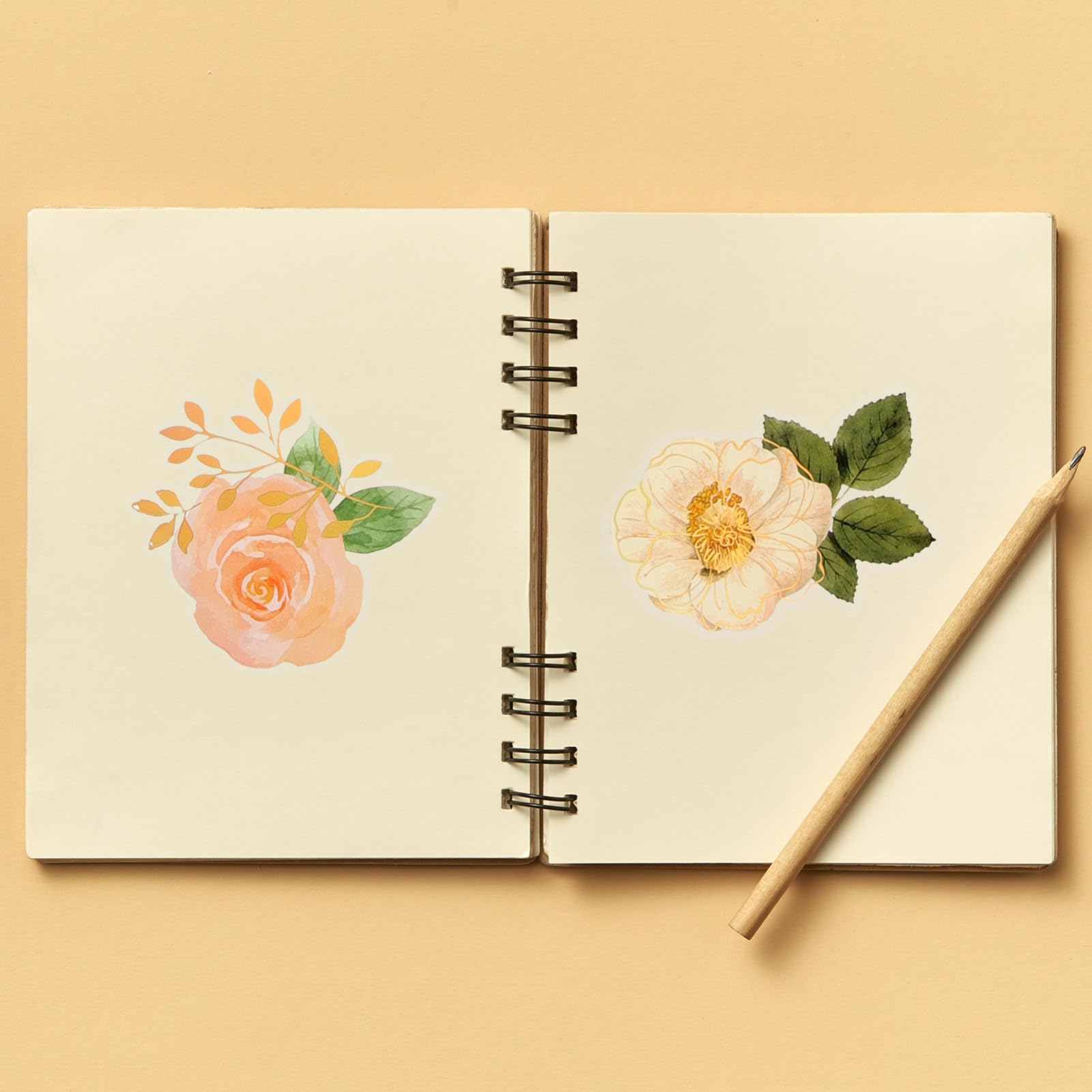Angoily 15 Juegos Pegatinas Chic de Flores Transparente y Resistente Agua para Scrapbooking Diy y Decoración de Agenda Incluidos