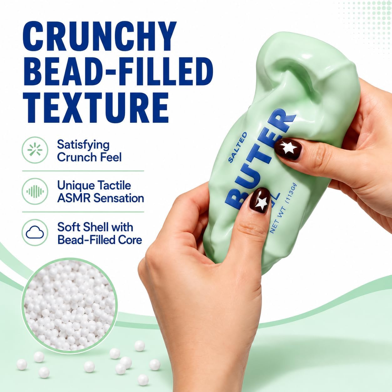 Crunchy Blue Butter Squishy ASMR Squeeze Stress Relief Fidget for Adults