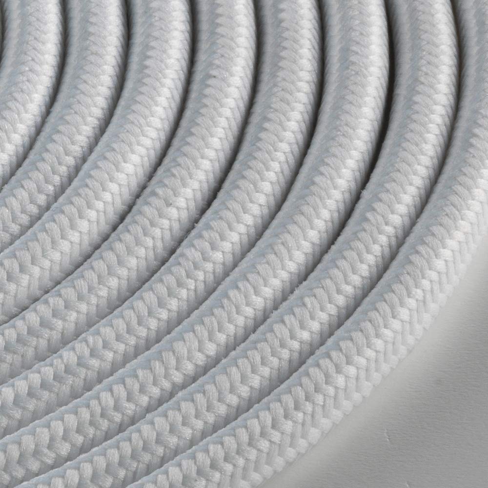 Klartext - Cavo tessile tondo LUMIÈRE per illuminazione, 3x0,75mm, Bianco opaco, 10mt.|Attenzione: cavo terra incluso! Massima sicurezza anti scossa!