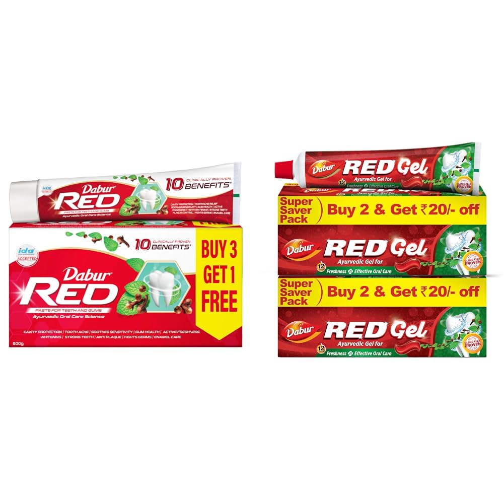 Dabur Red 600g (150g x 4, Pack of 4) Toothpaste - India's No.1 Ayurvedic Paste, Provides Protection Plaque Removal, Toothache, Yellow Teeth, Bad Breath & Red Gel Ayurvedic Toothpaste - 600g (150g x 4)-image-18