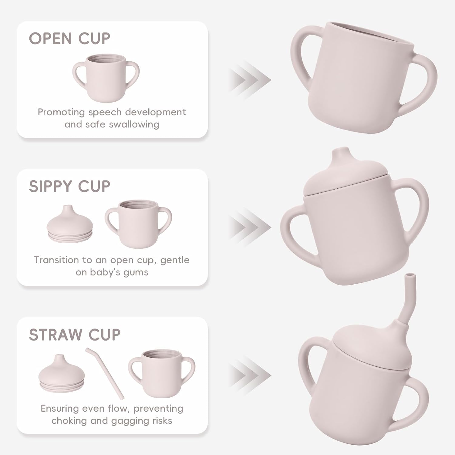 Silicone Baby Sippy Cups, Shatterproof Silicone Straw Cup, Sippy Cups for Toddlers 1-3, Open Cup for Baby, 6+ Months