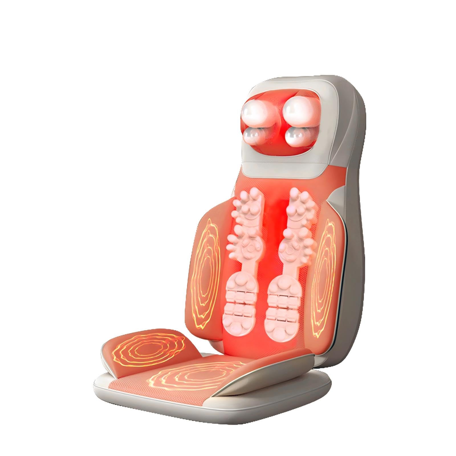 Rückenmassagegerät mit Wärmefunktion, Shiatsu Massagesitzauflage mit 3D-Massierköpfen und Vibration, Massagesitzauflage für Zuhause/Auto (Hellbeige)