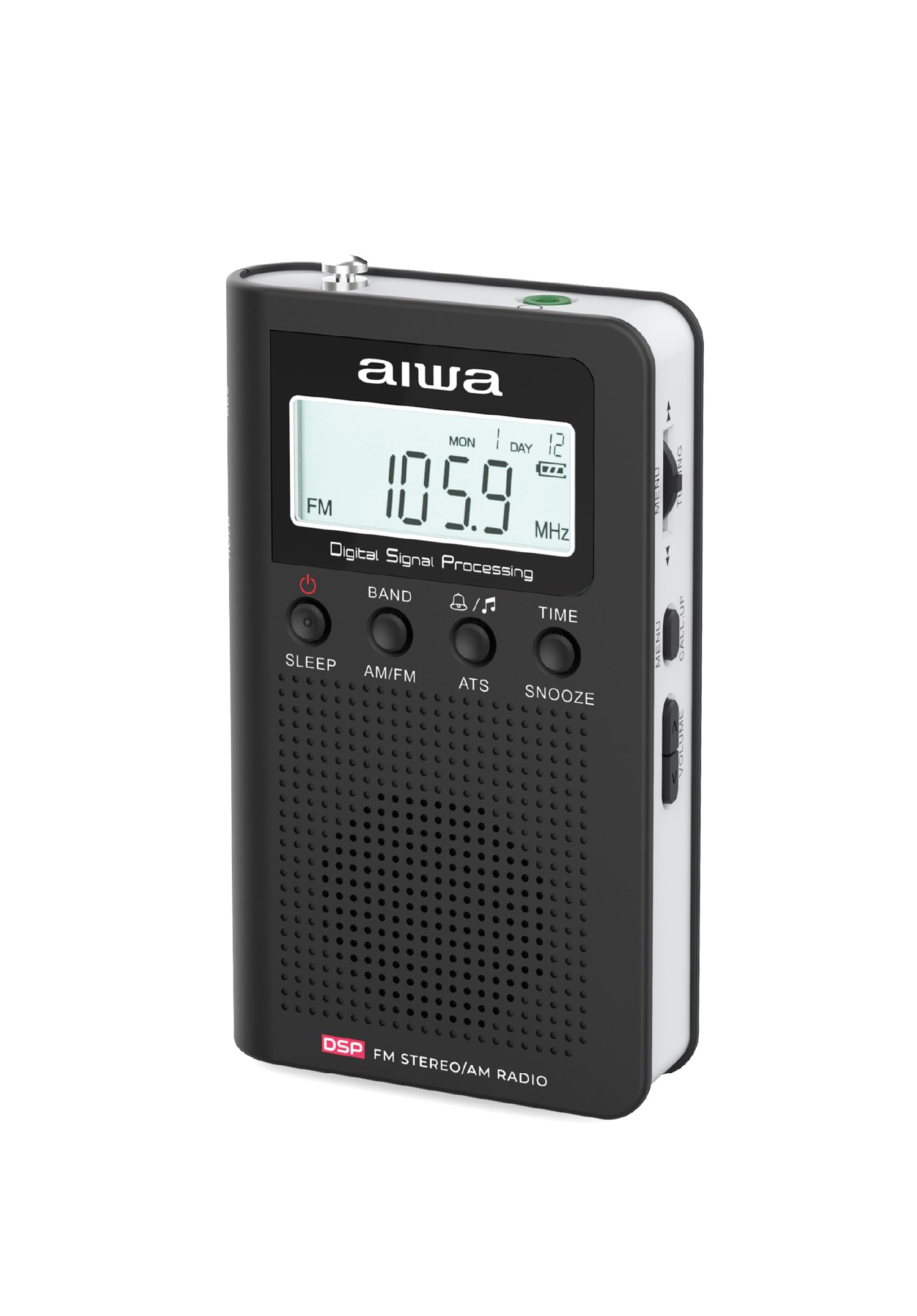 AIWA RSD-45BK Radio Digitale Portatile Am/FM con Altoparlante, Ricerca Automatica ATS, Tecnologia DSP, Display LCD con Orologio e Allarme, Radio tascabile Compatta con Cuffie