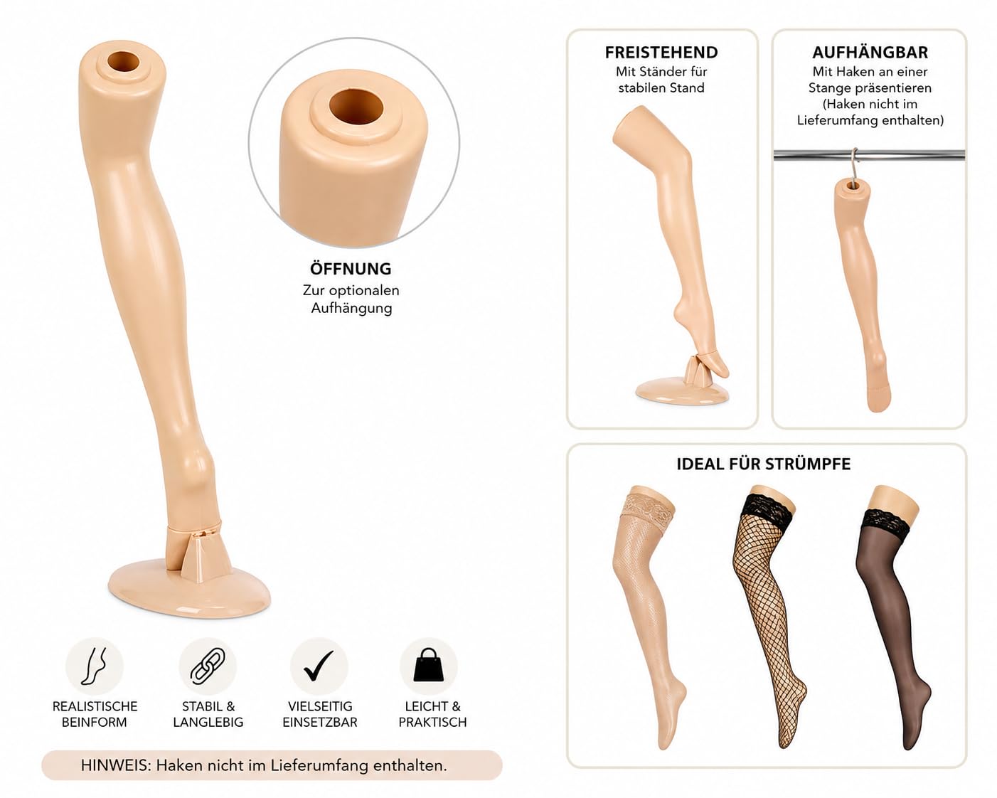 3er Set Dekobein Weiblich 74 cm Schaufensterpuppe Strumpfbein für Socken Präsentation mit Ständer