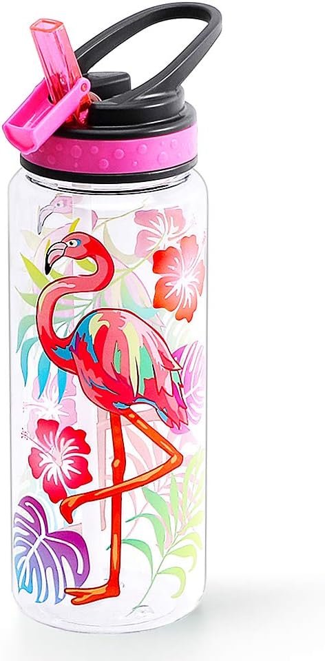 Home Tune Cute Water Bottle with Straw for School Kids Girls, BPA FREE Tritan & Leak Proof & Easy Clean & Carry Handle, 23oz/ 680ml - Flamingo