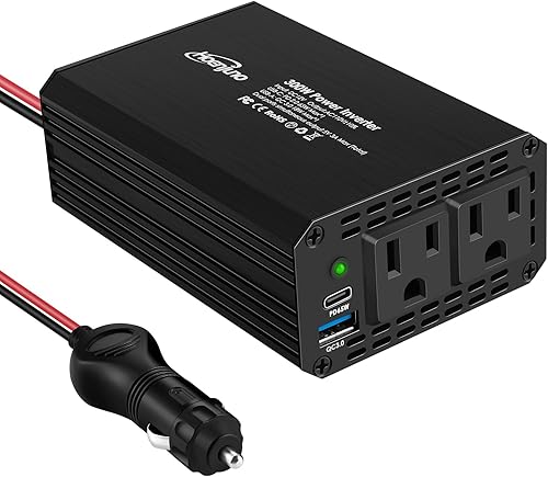 Inversor de corriente para automóvil de 300 W con PD 65W, DC 12V a 110V AC Adaptador de enchufe para automóvil con puertos de carga USB QC 3.0 de 18
