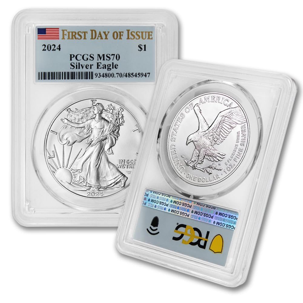 2024-1 oz American Silver Eagle Coin MS-70 (First Day of Issue - Flag Label) $1 PCGS MS70