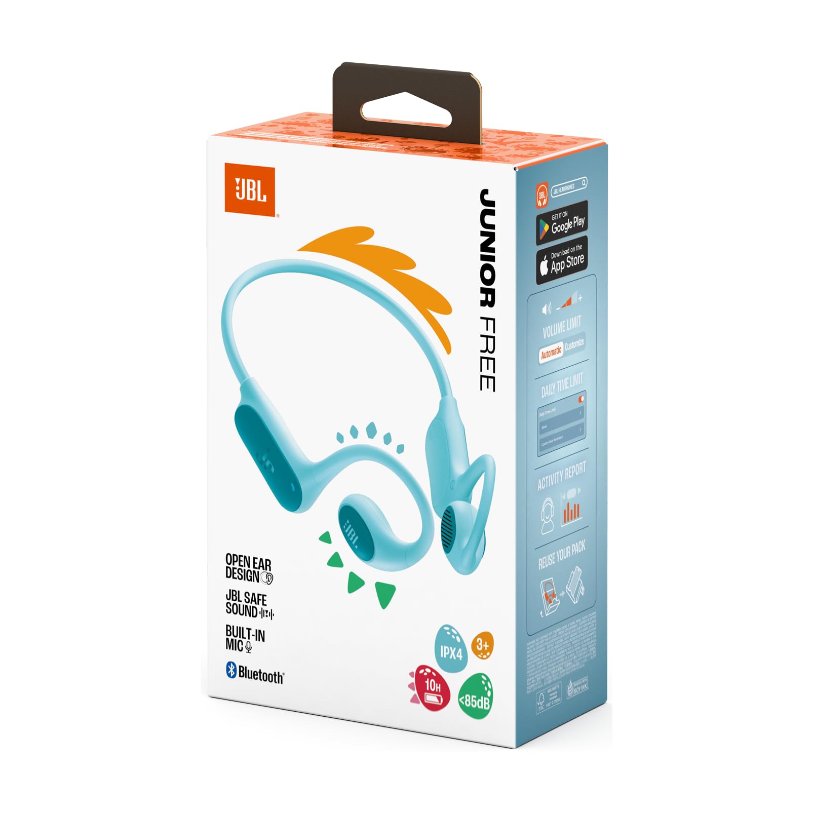 JBL Junior Free Kabellose Open-Ear-Kopfhörer für Kinder, Türkis | Leichtes und Robustes Design, bis zu 10 Std. Akkulaufzeit, Kindersicherung, JBL OpenSound and Safe Sound-Technologie