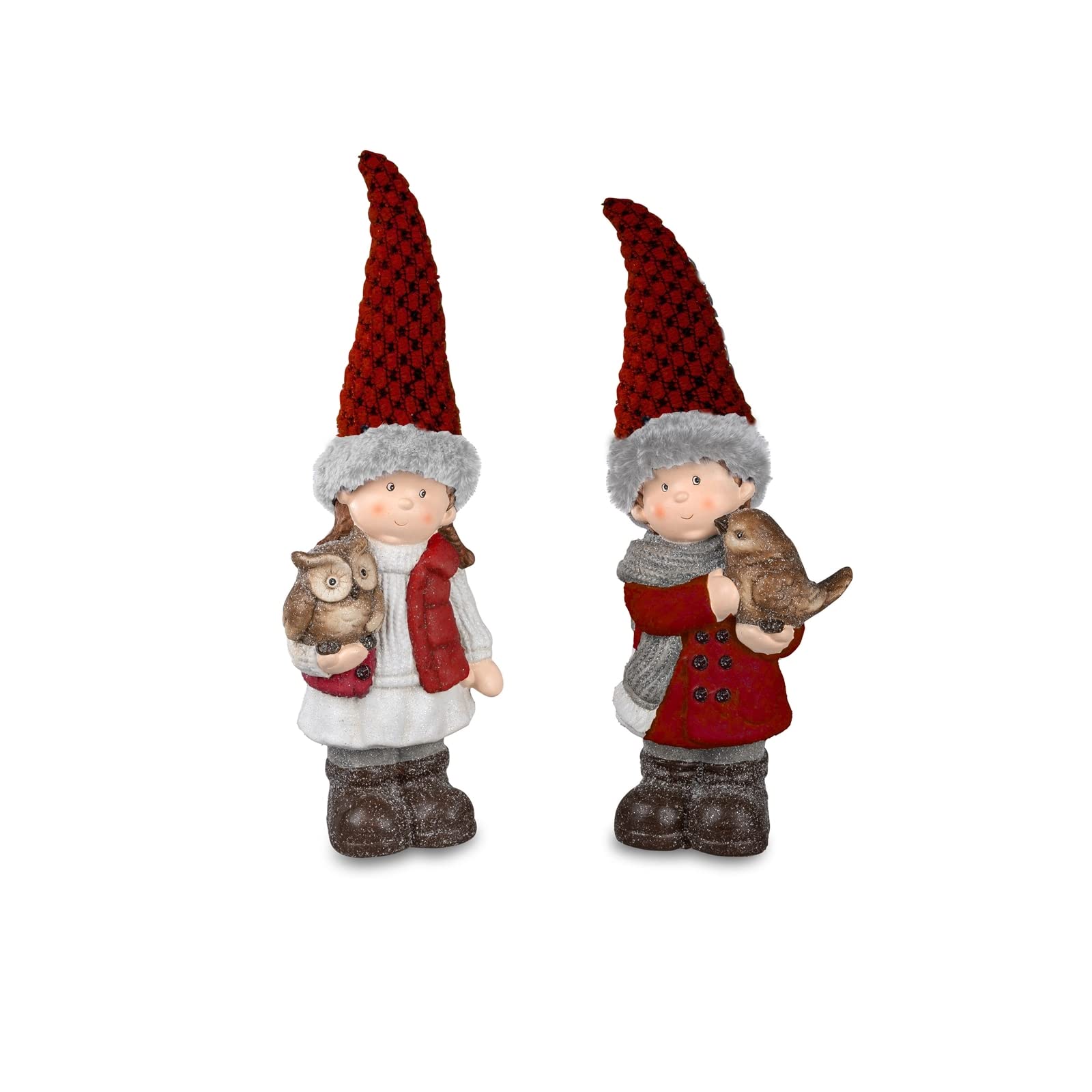formano Winterkinder 31 cm Junge und Mädchen im 2er Set handbemalt Rot oder grau (Rote Mütze)