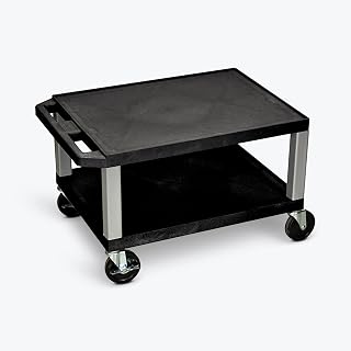 WT16-N 16" AV Cart, 2 Molded Plastic Shelves, Nickel Legs, Heavy-Duty Casters, Ergonomic Handle, Optional Electrical Assembly, 24" W x 18" D x 16" H, Made in USA