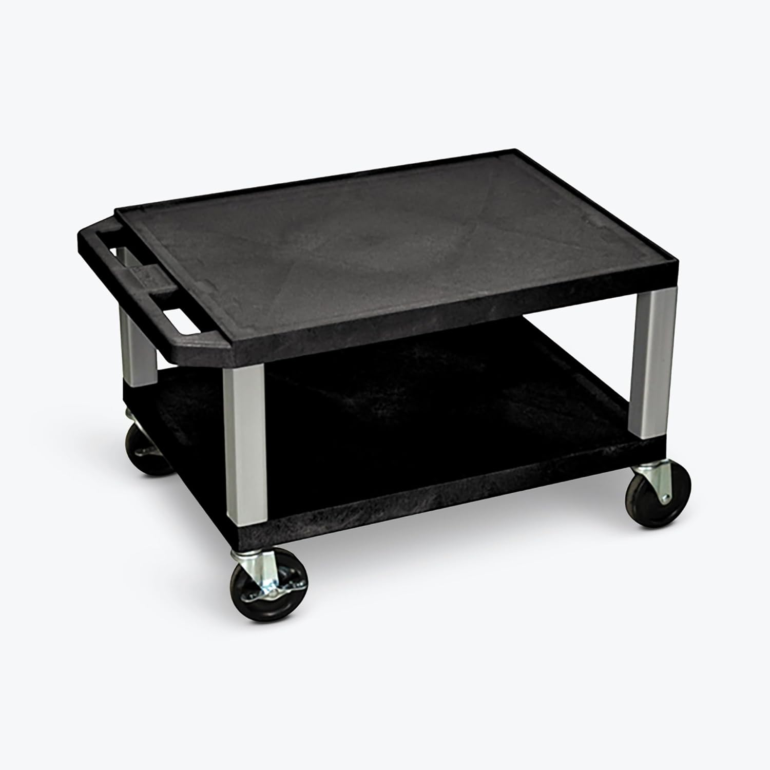 WT16-N 16" AV Cart, 2 Molded Plastic Shelves, Nickel Legs, Heavy-Duty Casters, Ergonomic Handle, Optional Electrical Assembly, 24" W x 18" D x 16" H, Made in USA