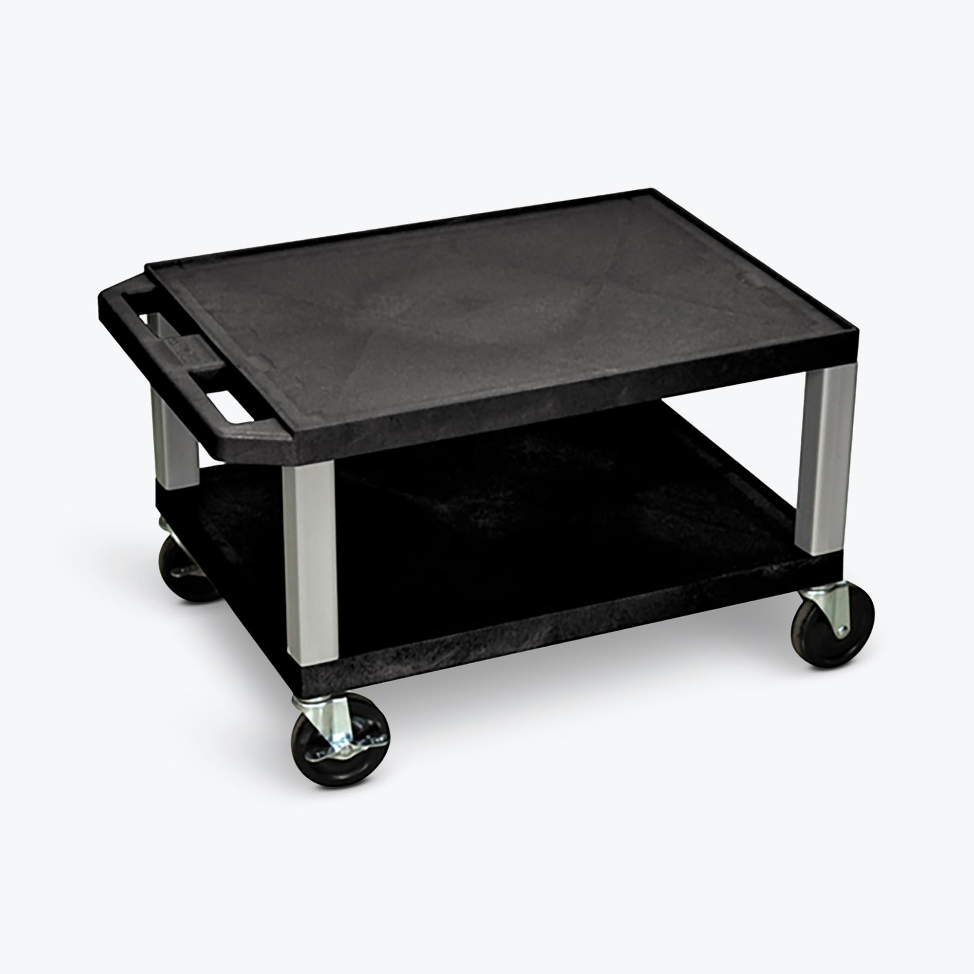 Classroom Basics WT16-N 16" AV Cart, 2 Molded Plastic Shelves, Nickel Legs, Heavy-Duty Casters, Ergonomic Handle, Optional Electrical Assembly, 24" W x 18" D x 16" H, Made in USA