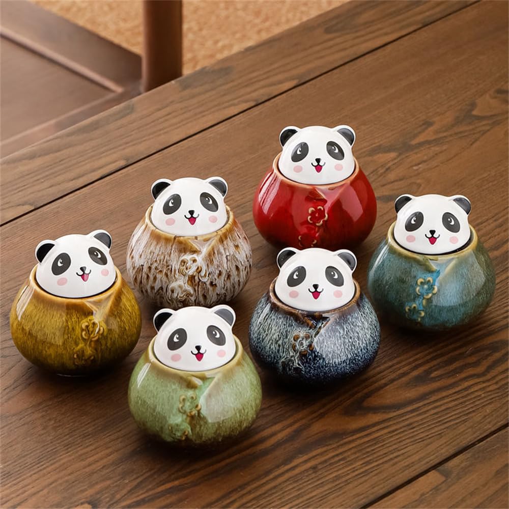 Amazon｜tonntyann 陶磁器 茶筒 パンダ型 茶缶 茶入れ 密閉 茶道道具 